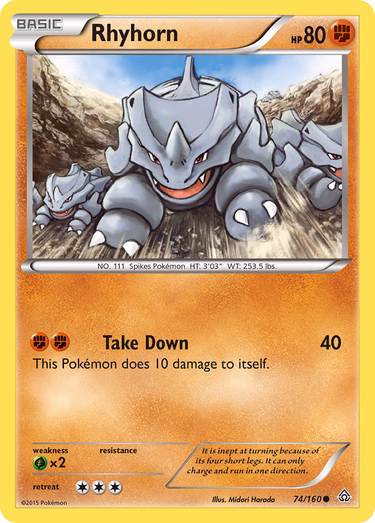 Rhyhorn Pokemon card (74/160, Primal Clash)