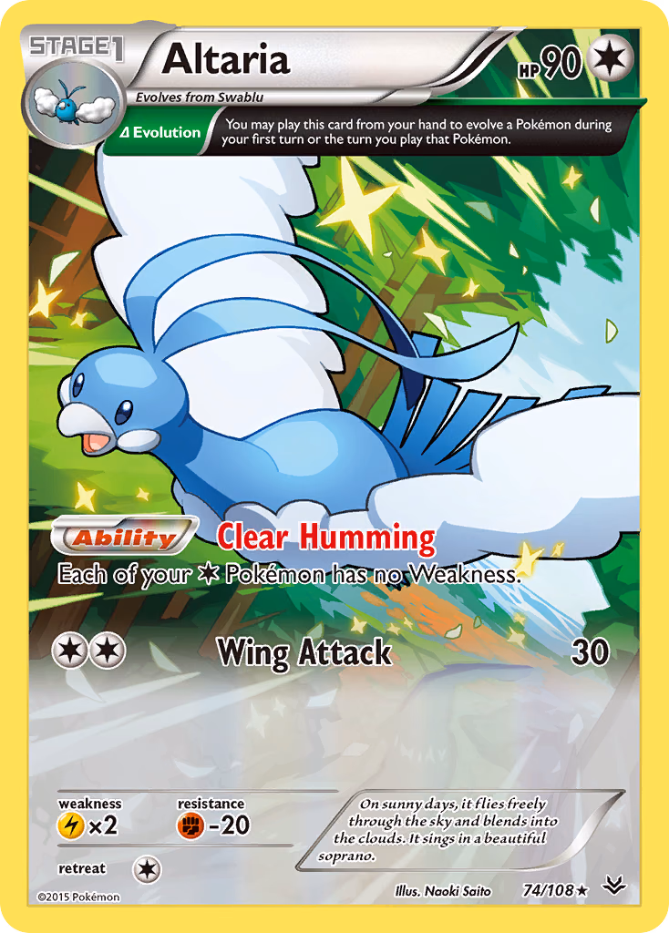 Altaria Pokemon card (74/108, Roaring Skies)