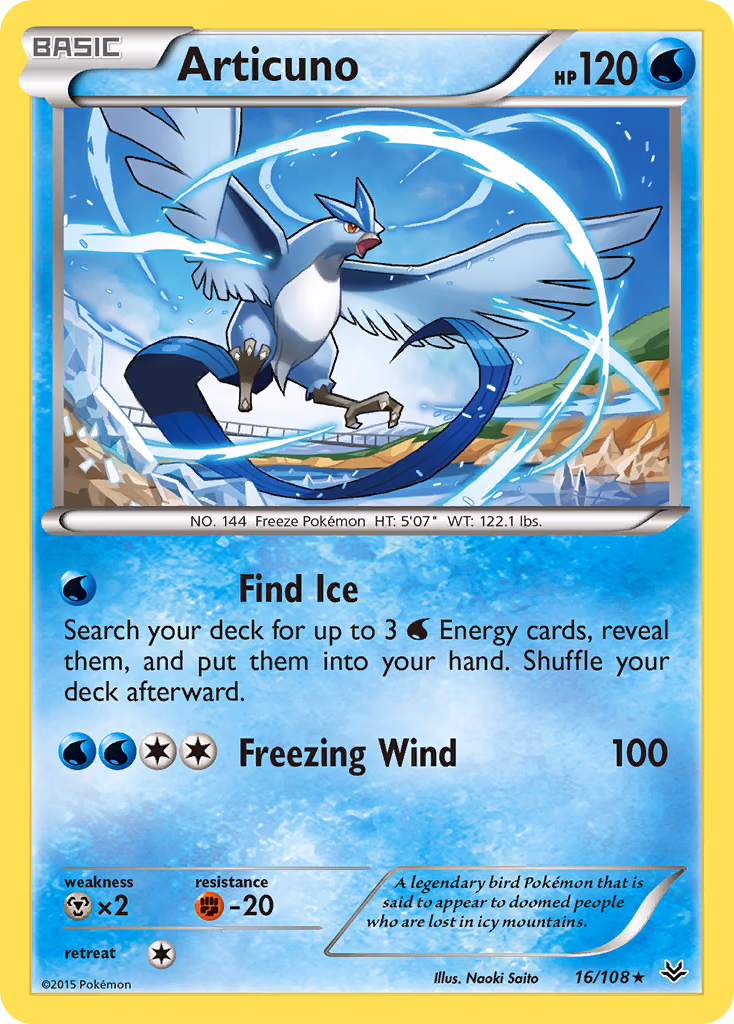 Articuno Pokemon card (16/108, Roaring Skies)