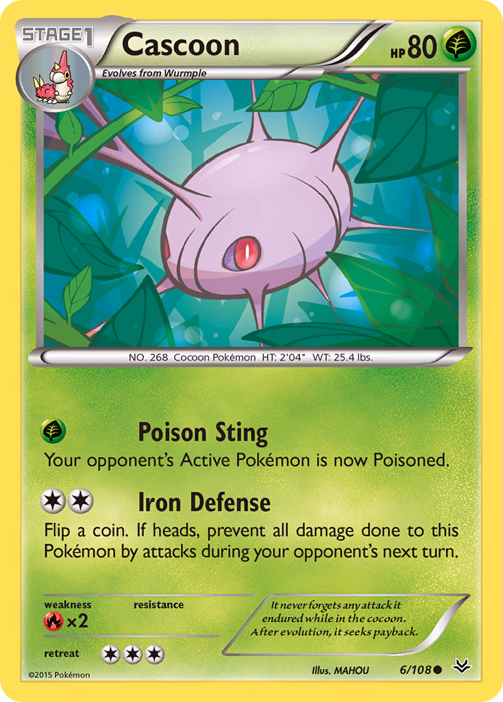 Cascoon Pokemon card (6/108, Roaring Skies)