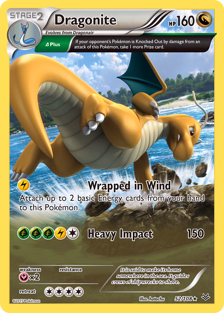 Dragonite Pokemon card (52/108, Roaring Skies)