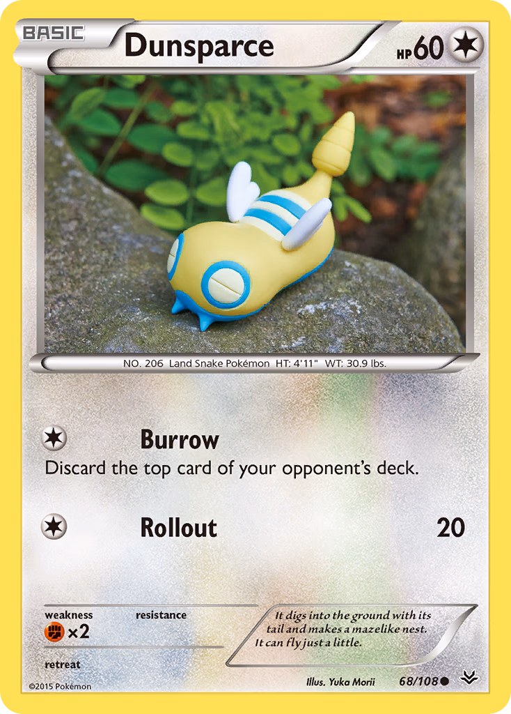 Dunsparce Pokemon card (68/108, Roaring Skies)