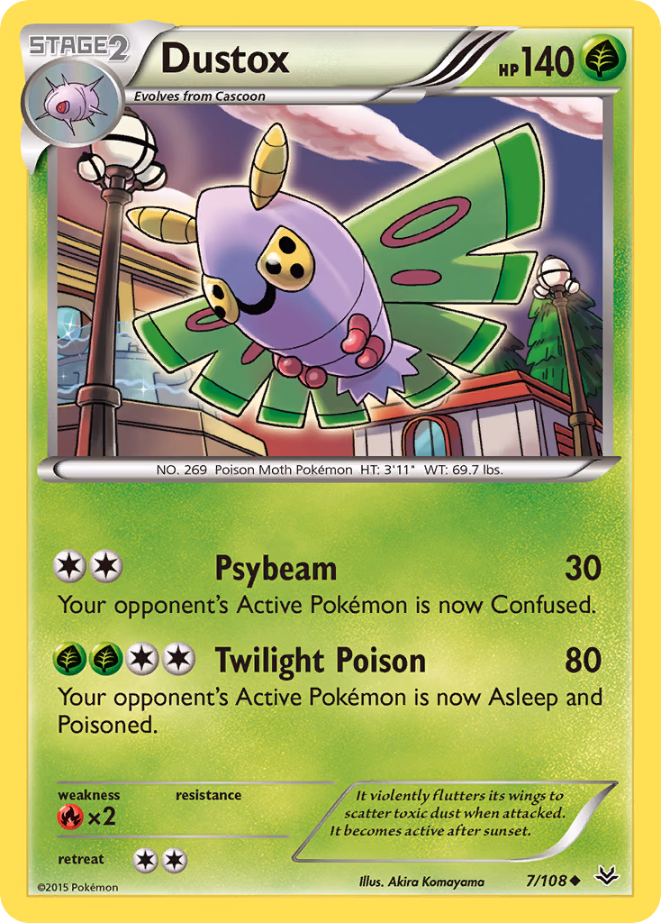 Dustox Pokemon card (7/108, Roaring Skies)
