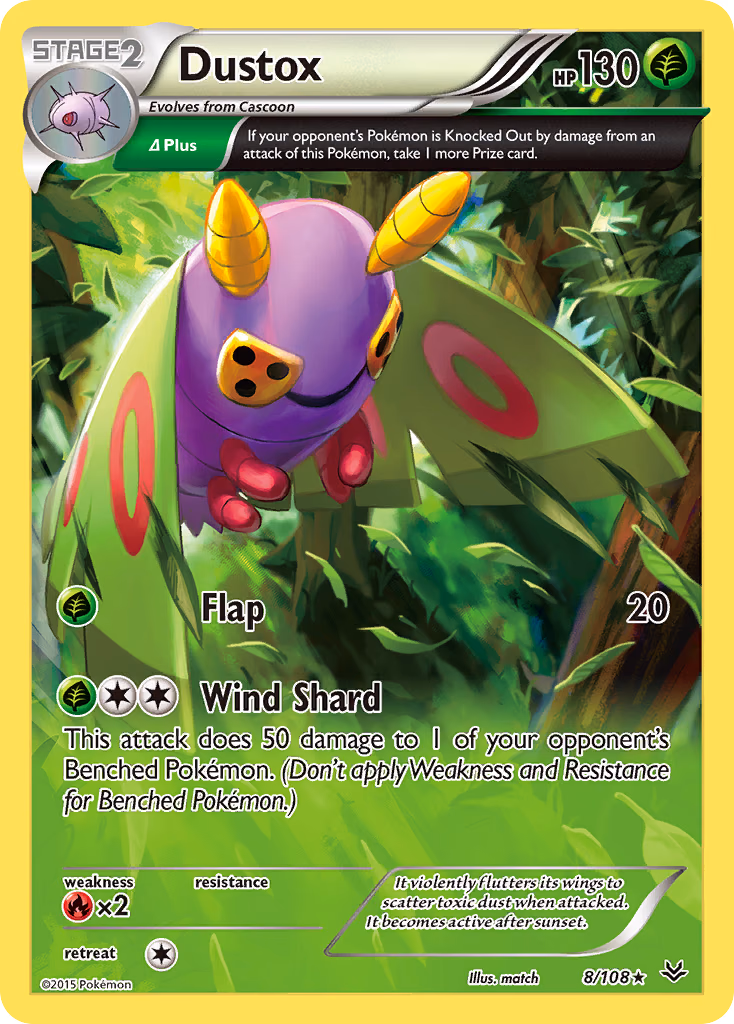 Dustox Pokemon card (8/108, Roaring Skies)