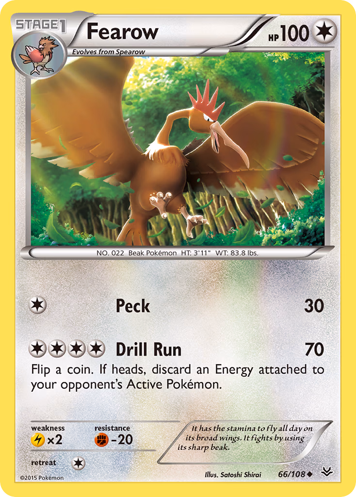 Fearow Pokemon card (66/108, Roaring Skies)