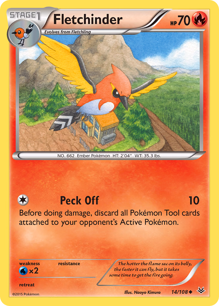 Fletchinder Pokemon card (14/108, Roaring Skies)