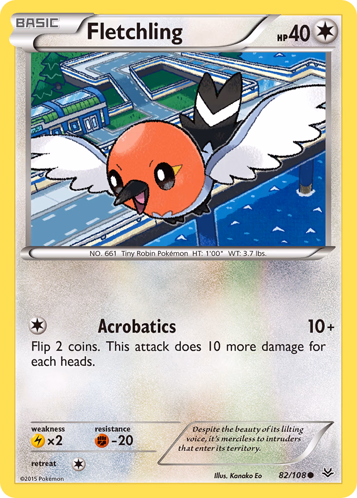Fletchling Pokemon card (82/108, Roaring Skies)