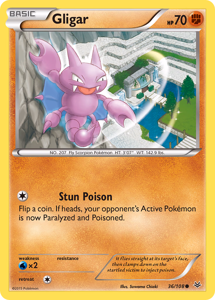 Gligar Pokemon card (36/108, Roaring Skies)