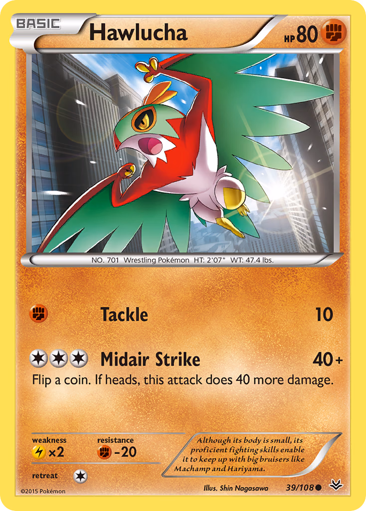 Hawlucha Pokemon card (39/108, Roaring Skies)