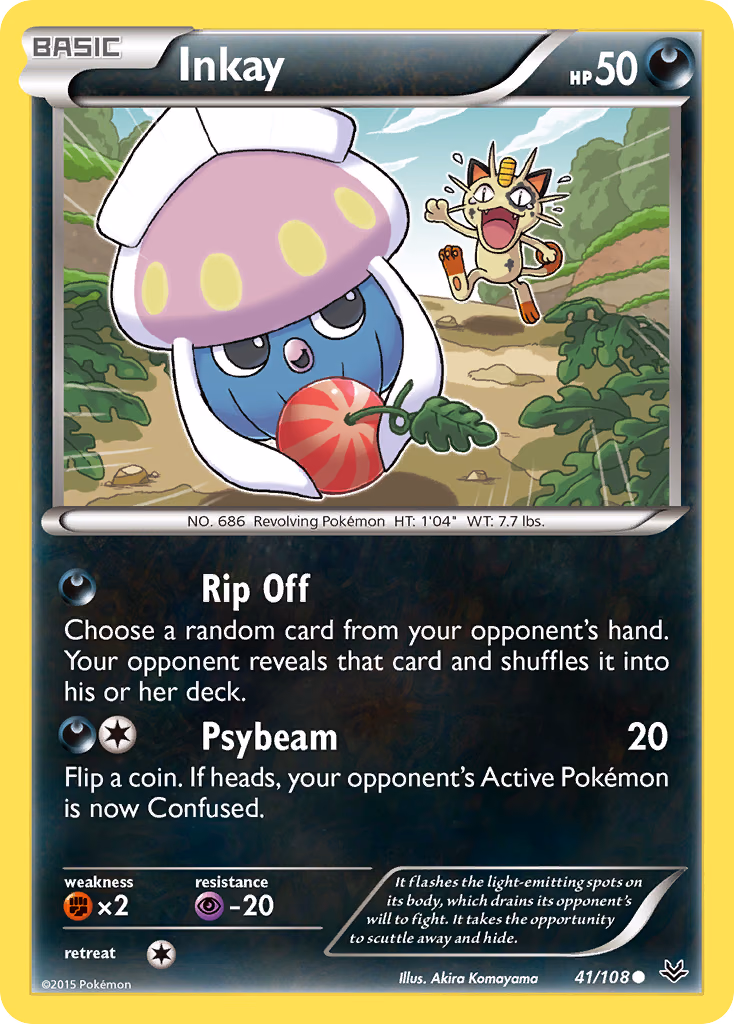 Inkay Pokemon card (41/108, Roaring Skies)