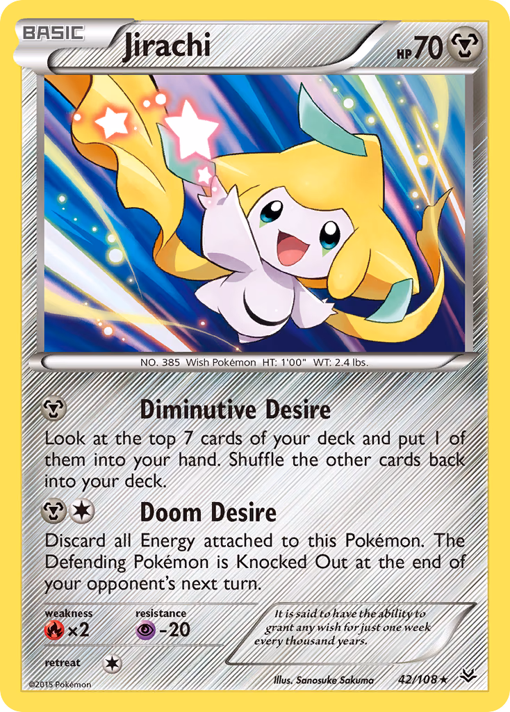 Jirachi Pokemon card (42/108, Roaring Skies)