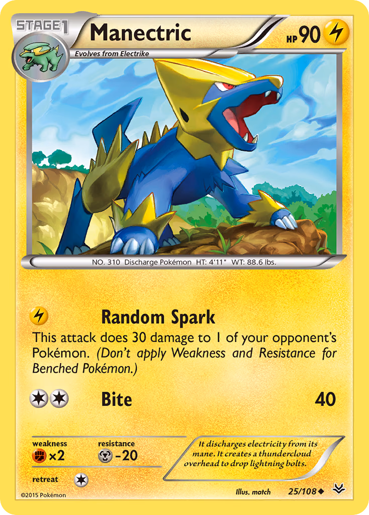 Manectric Pokemon card (25/108, Roaring Skies)