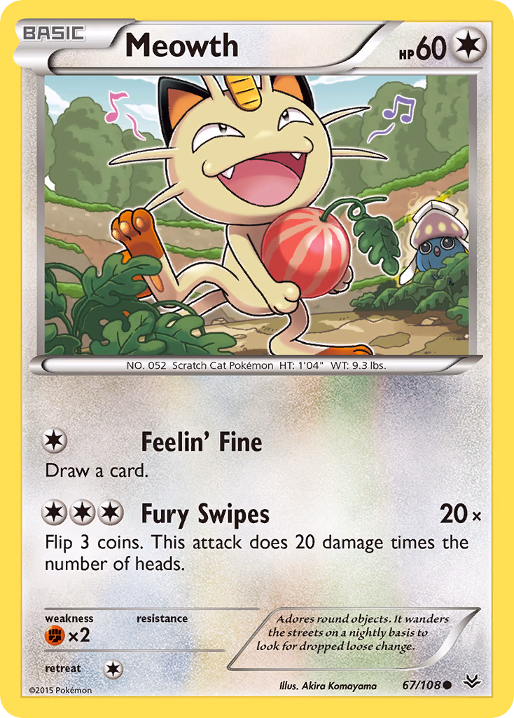 Meowth Pokemon card (67/108, Roaring Skies)