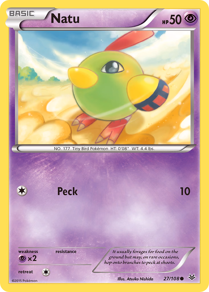 Natu Pokemon card (27/108, Roaring Skies)