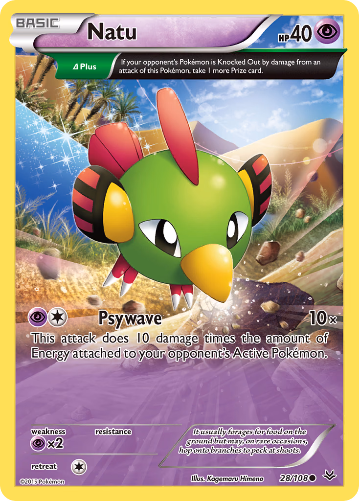 Natu Pokemon card (28/108, Roaring Skies)