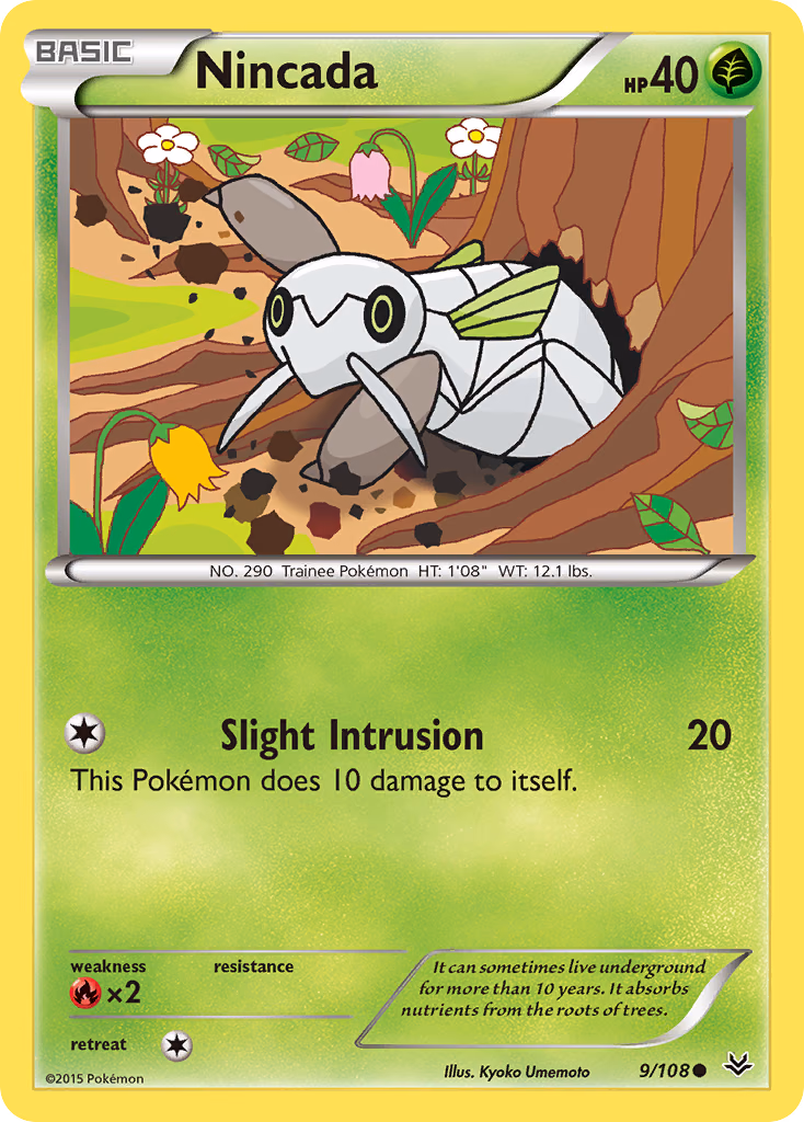 Nincada Pokemon card (9/108, Roaring Skies)