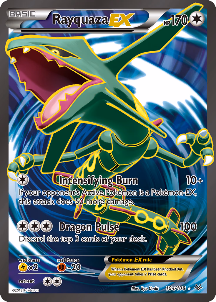 Rayquaza-EX Pokemon card (104/108, Roaring Skies)