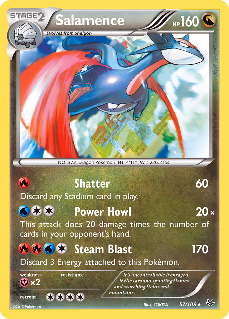 Salamence Pokemon card (57/108, Roaring Skies)