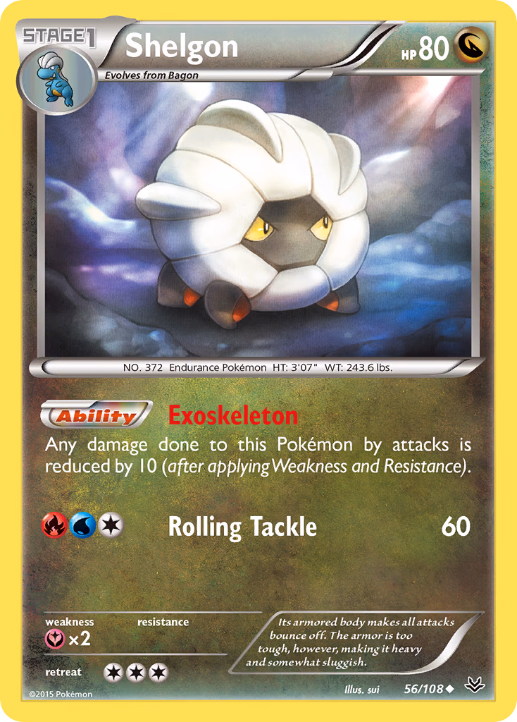 Shelgon Pokemon card (56/108, Roaring Skies)