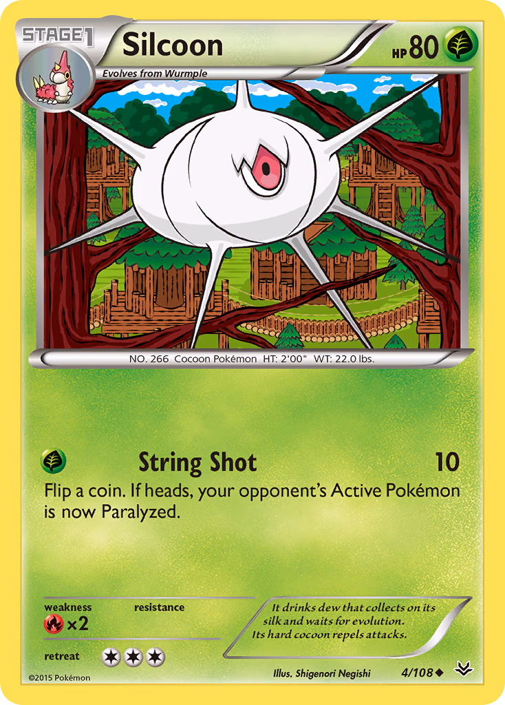 Silcoon Pokemon card (4/108, Roaring Skies)