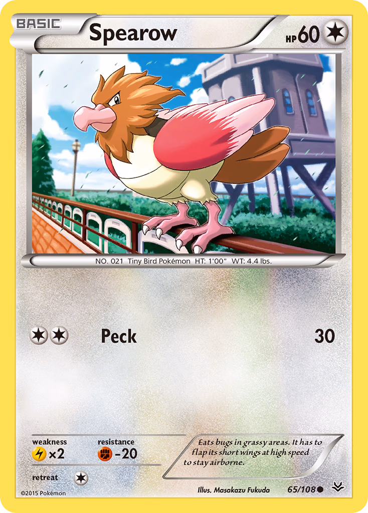 Spearow Pokemon card (65/108, Roaring Skies)