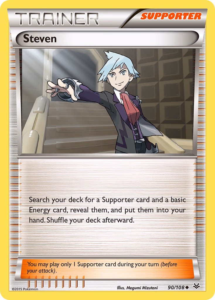 Steven Pokemon card (90/108, Roaring Skies)