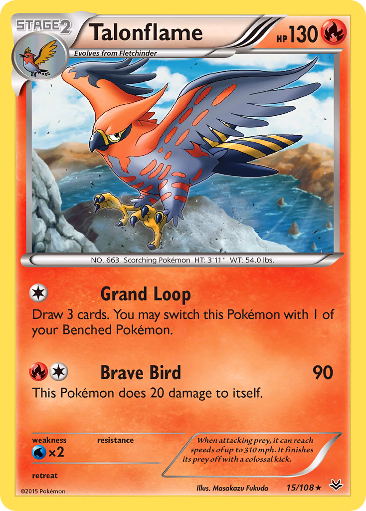 Talonflame Pokemon card (15/108, Roaring Skies)