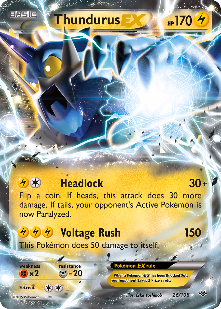 Thundurus-EX Pokemon card (26/108, Roaring Skies)