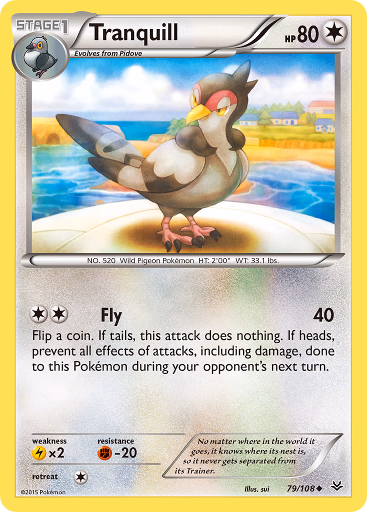 Tranquill Pokemon card (79/108, Roaring Skies)