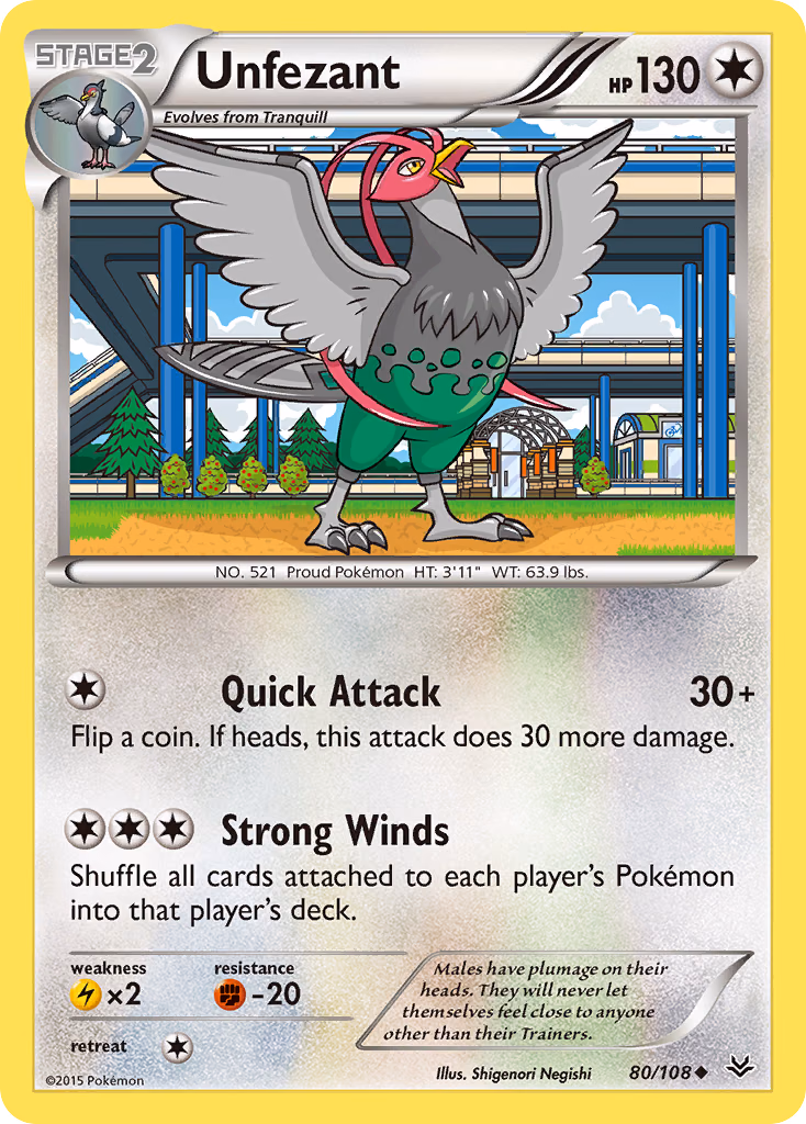 Unfezant Pokemon card (80/108, Roaring Skies)