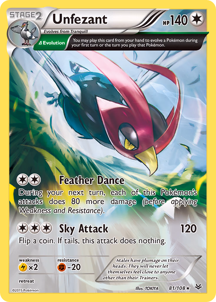 Unfezant Pokemon card (81/108, Roaring Skies)