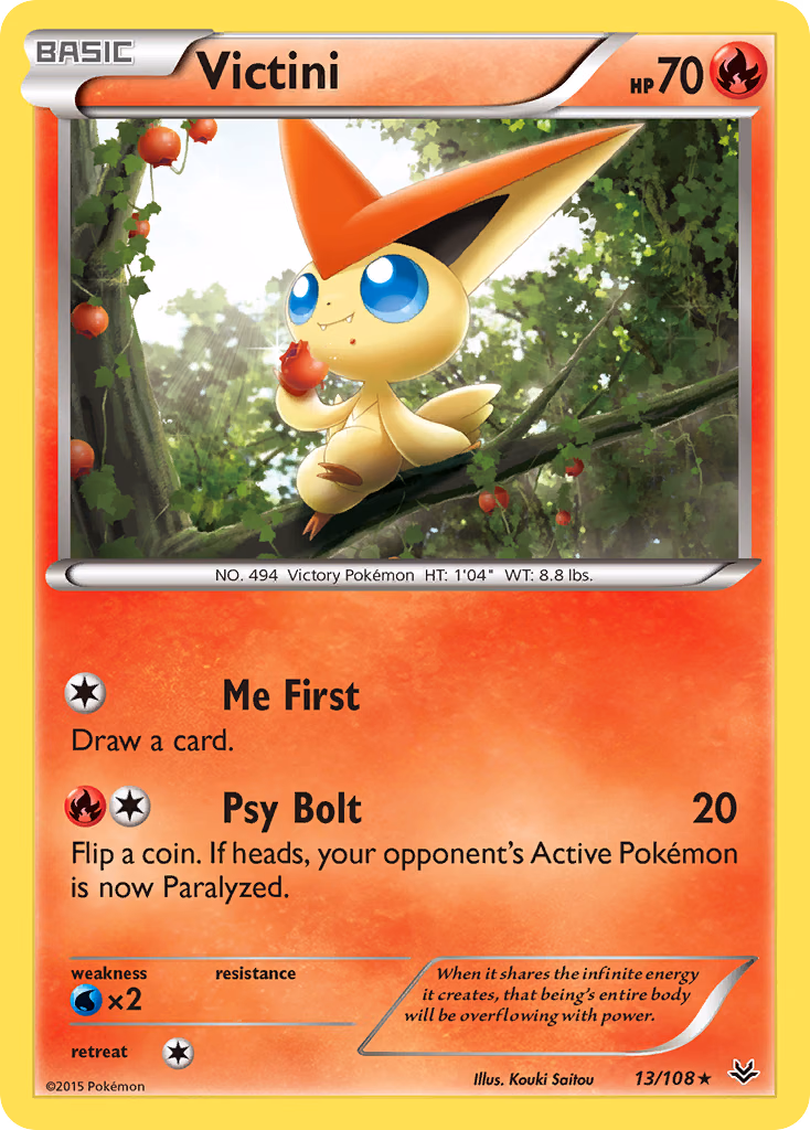 Victini Pokemon card (13/108, Roaring Skies)