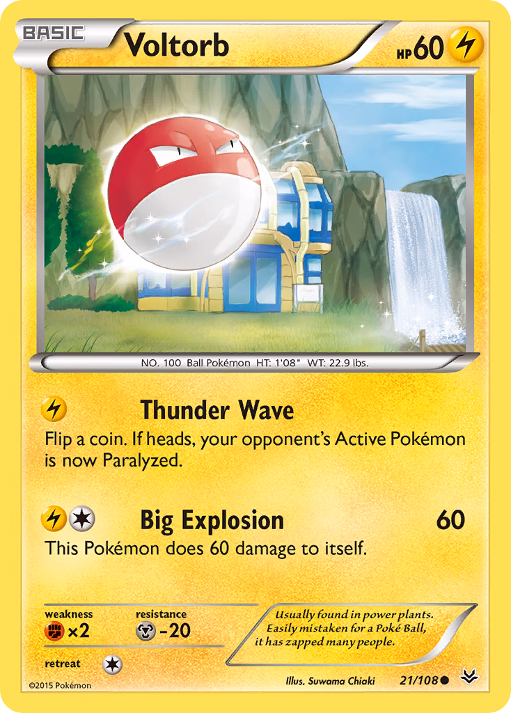 Voltorb Pokemon card (21/108, Roaring Skies)