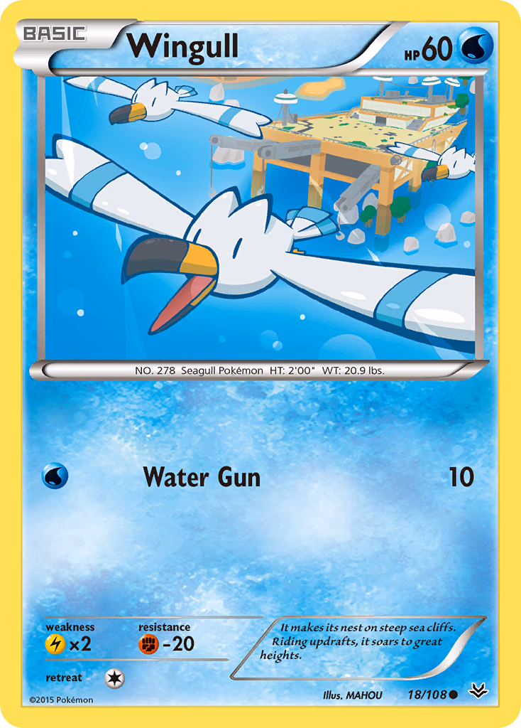 Wingull Pokemon card (18/108, Roaring Skies)