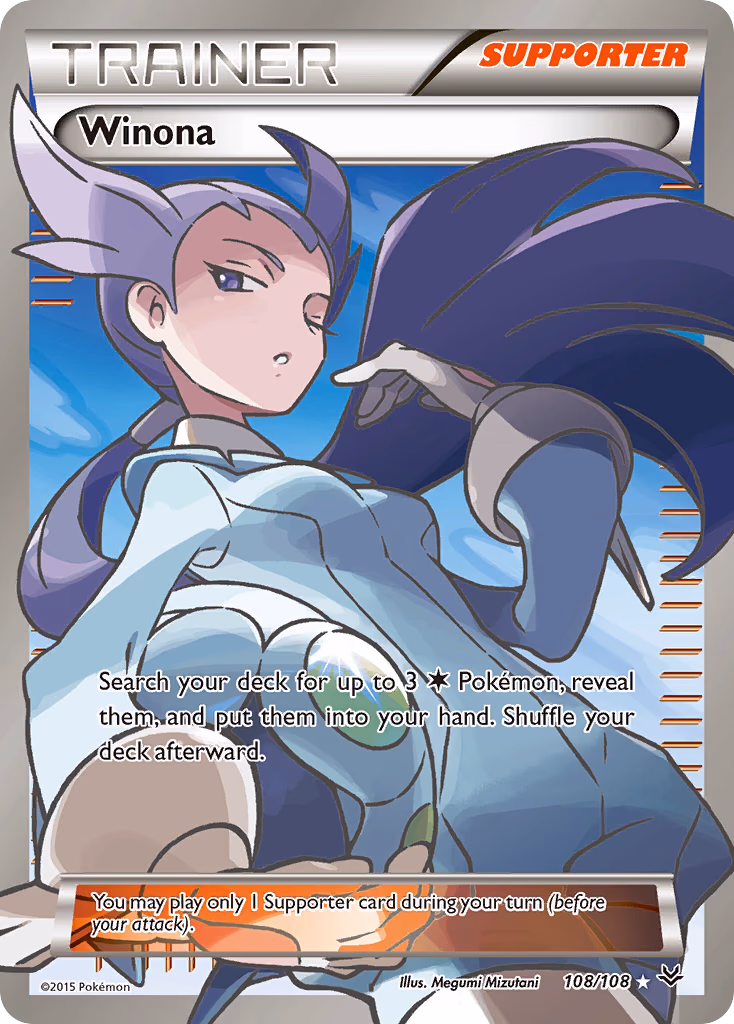 Winona Pokemon card (108/108, Roaring Skies)