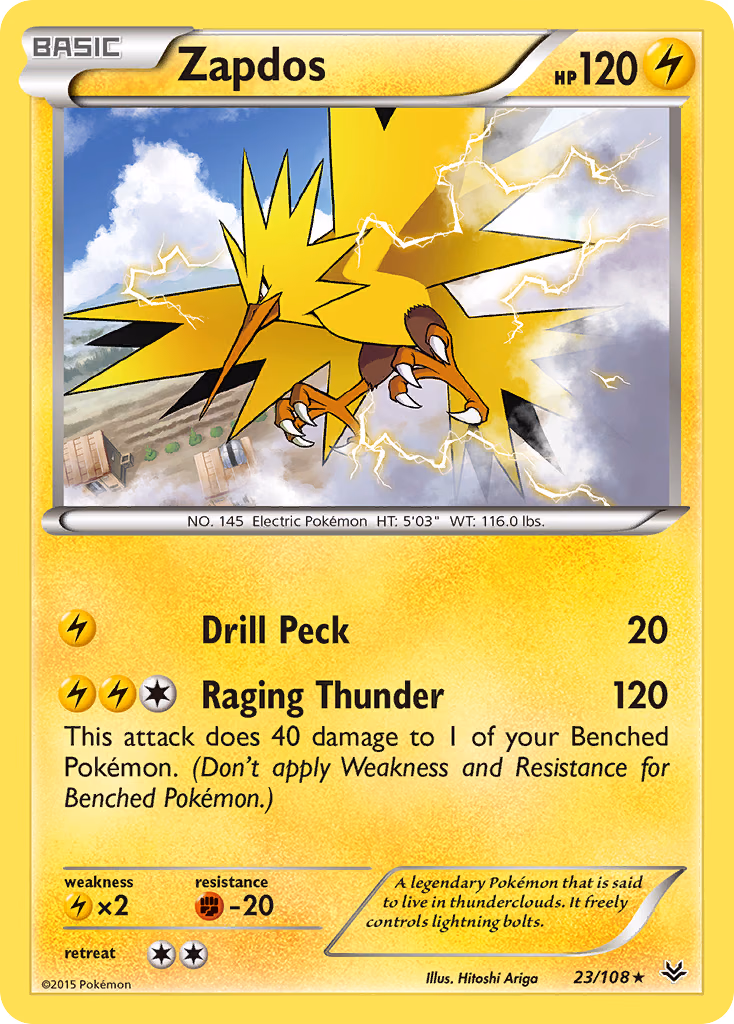 Zapdos Pokemon card (23/108, Roaring Skies)