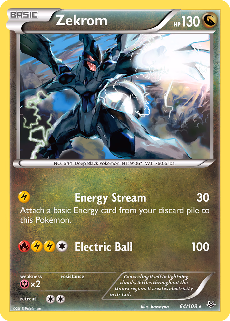 Zekrom Pokemon card (64/108, Roaring Skies)