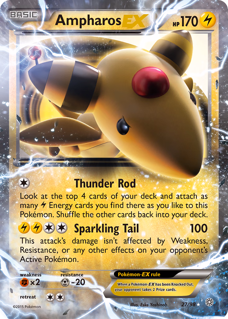 Ampharos-EX Pokemon card (27/98, Ancient Origins)