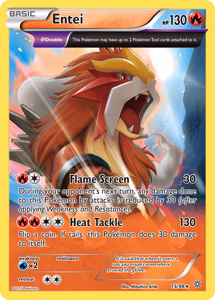 Entei Pokemon card (15/98, Ancient Origins)