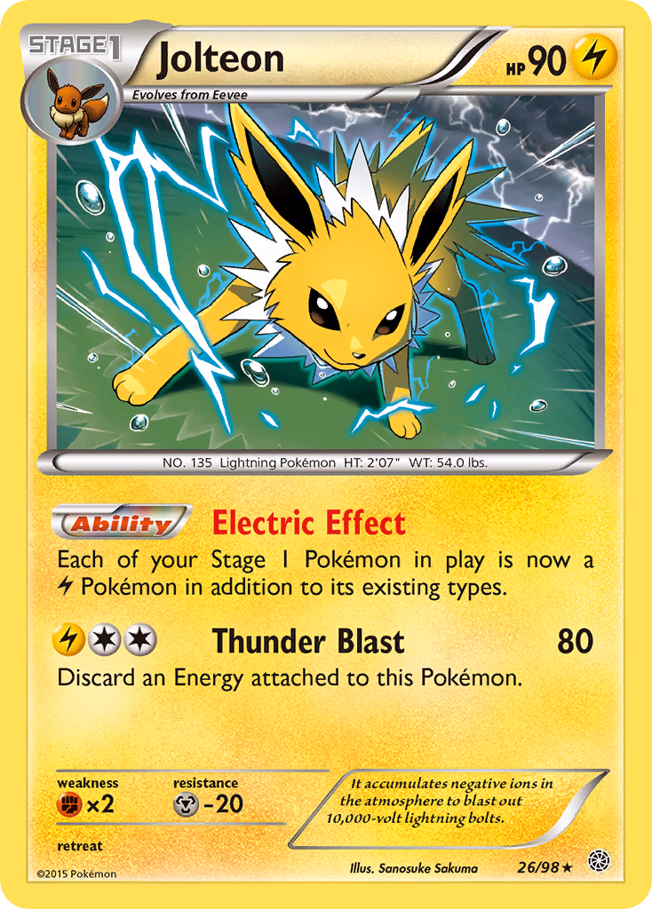 Jolteon Pokemon card (26/98, Ancient Origins)