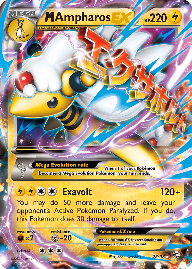 M Ampharos-EX Pokemon card (28/98, Ancient Origins)