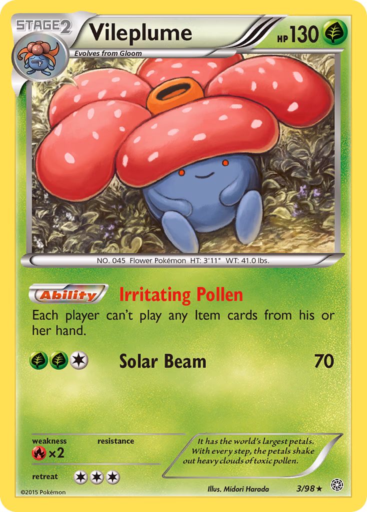Vileplume Pokemon card (3/98, Ancient Origins)