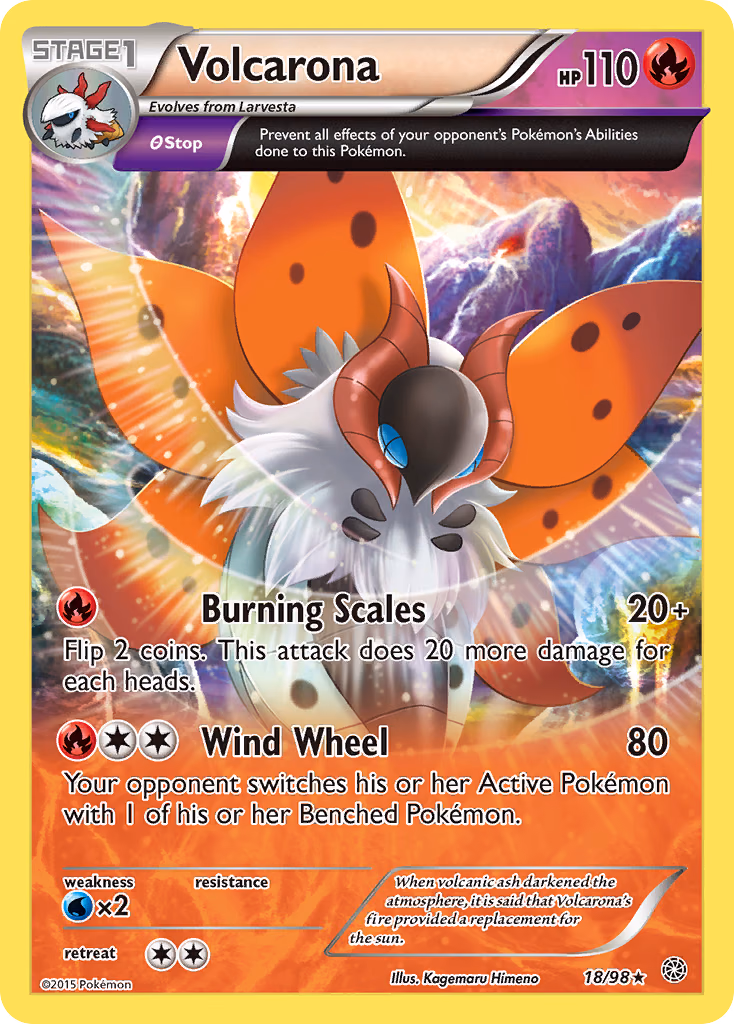 Volcarona Pokemon card (18/98, Ancient Origins)