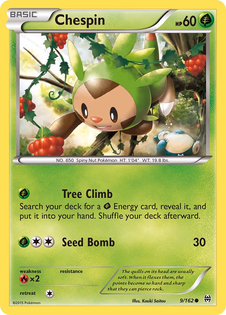 Chespin Pokemon card (9/162, BREAKthrough)