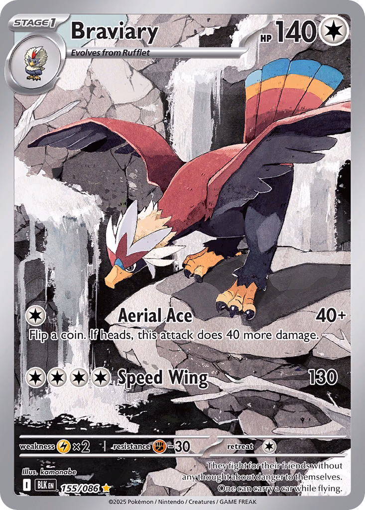 Braviary Pokemon card (155/086, Black Bolt)