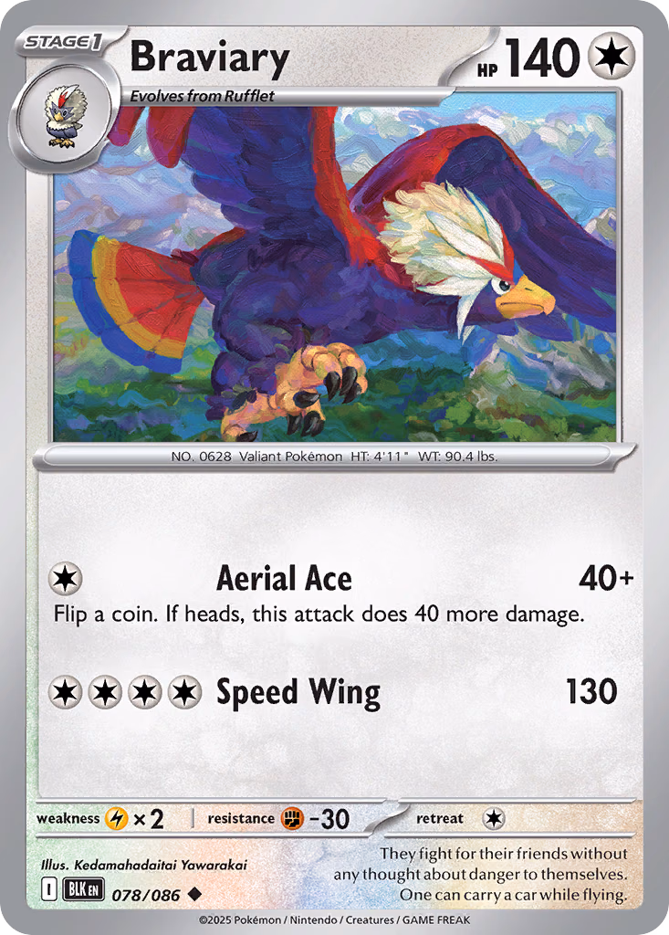 Braviary Pokemon card (078/086, Black Bolt)