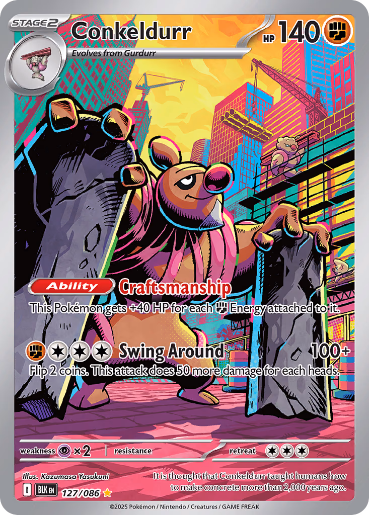 Conkeldurr Pokemon card (127/086, Black Bolt)