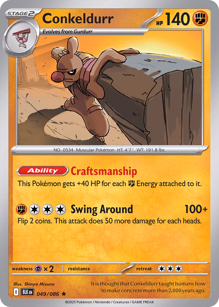Conkeldurr Pokemon card (049/086, Black Bolt)