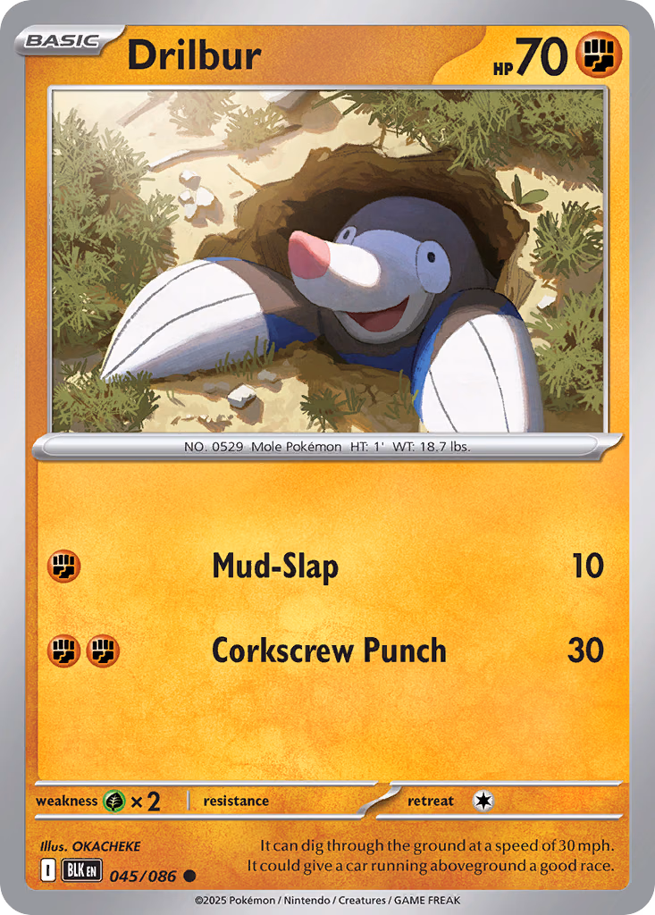 Drilbur Pokemon card (045/086, Black Bolt)