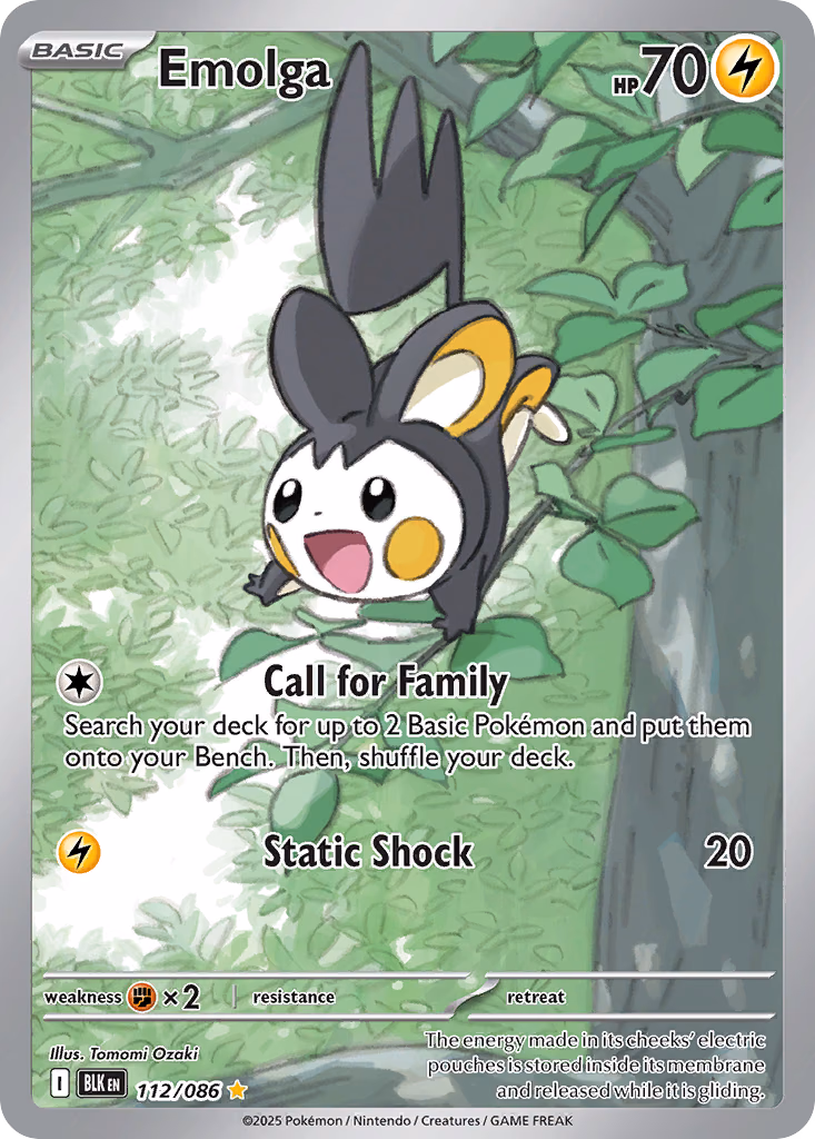 Emolga Pokemon card (112/086, Black Bolt)